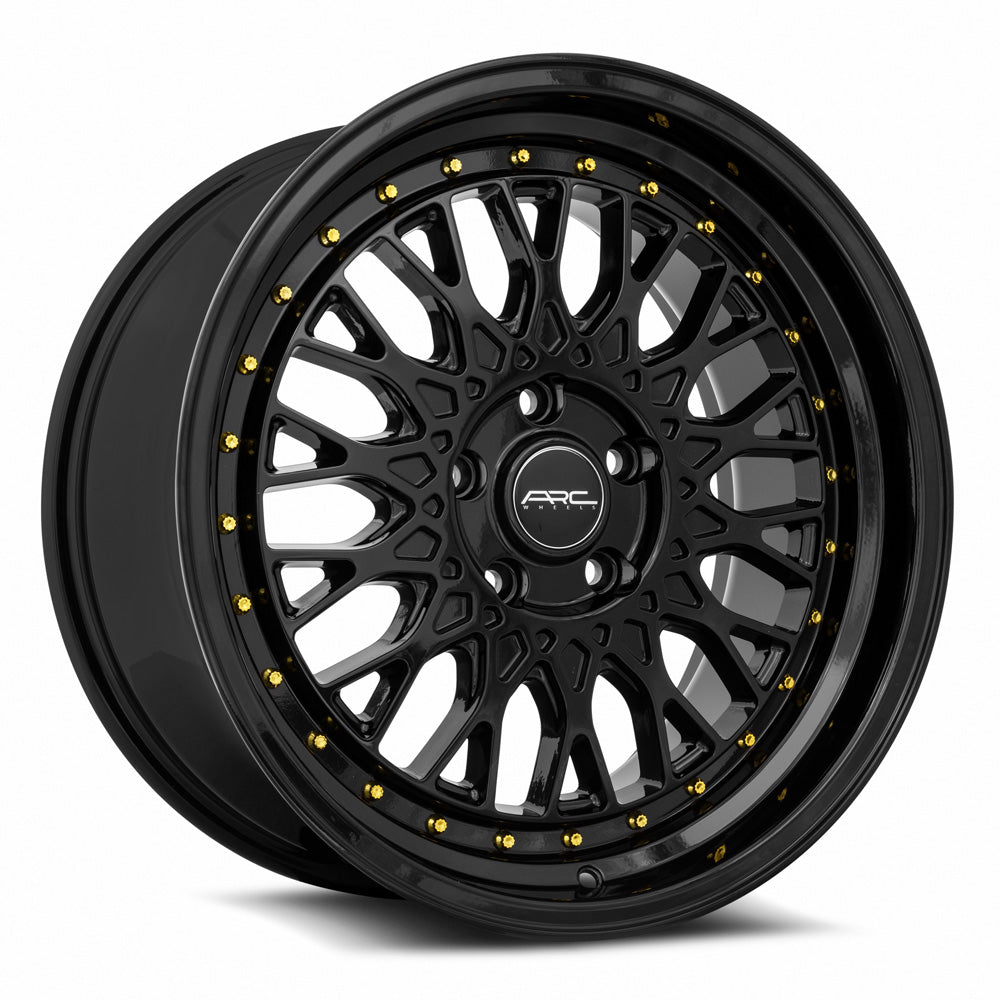 Vors AR1 17x8.5 5x110 Custom Drill ET35 73.1 - Stunning All Black with Gold Rivets