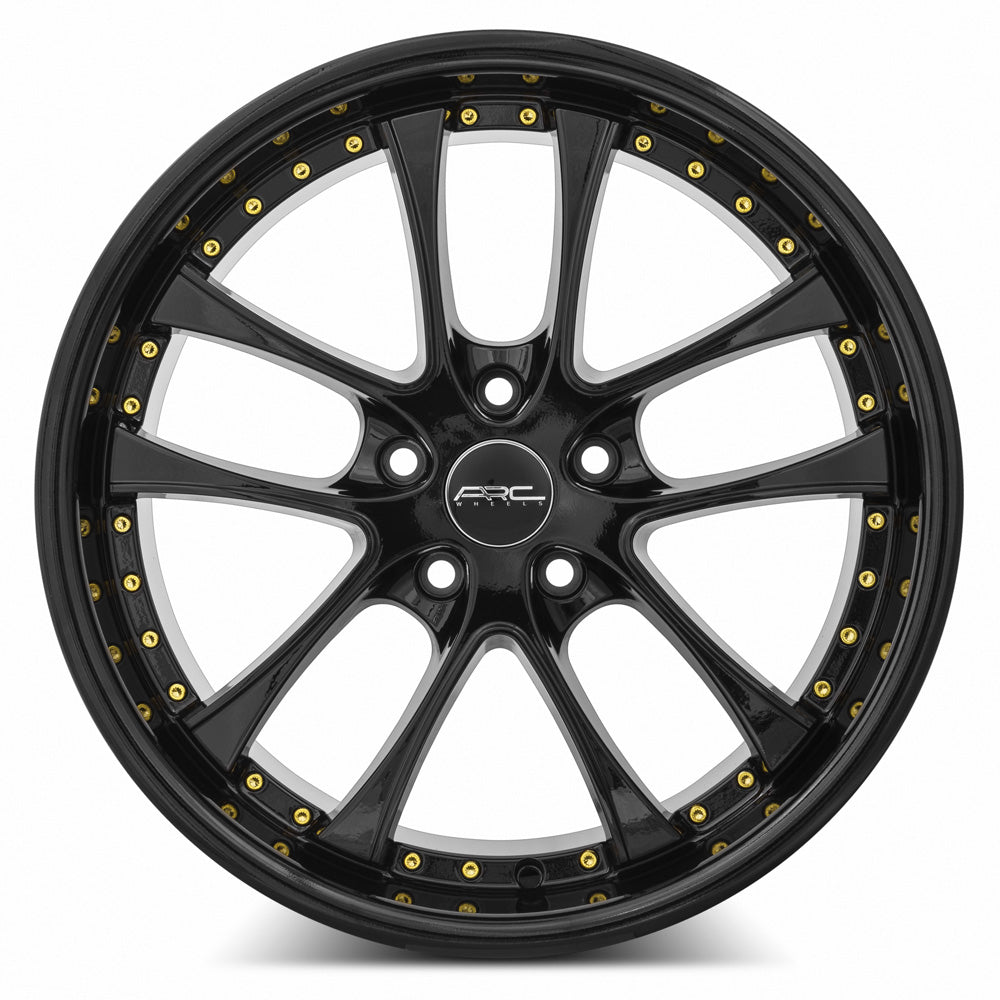 Vors AR5 18x8.5 5x110 Custom Drill Wheels - All Black with Gold Rivets