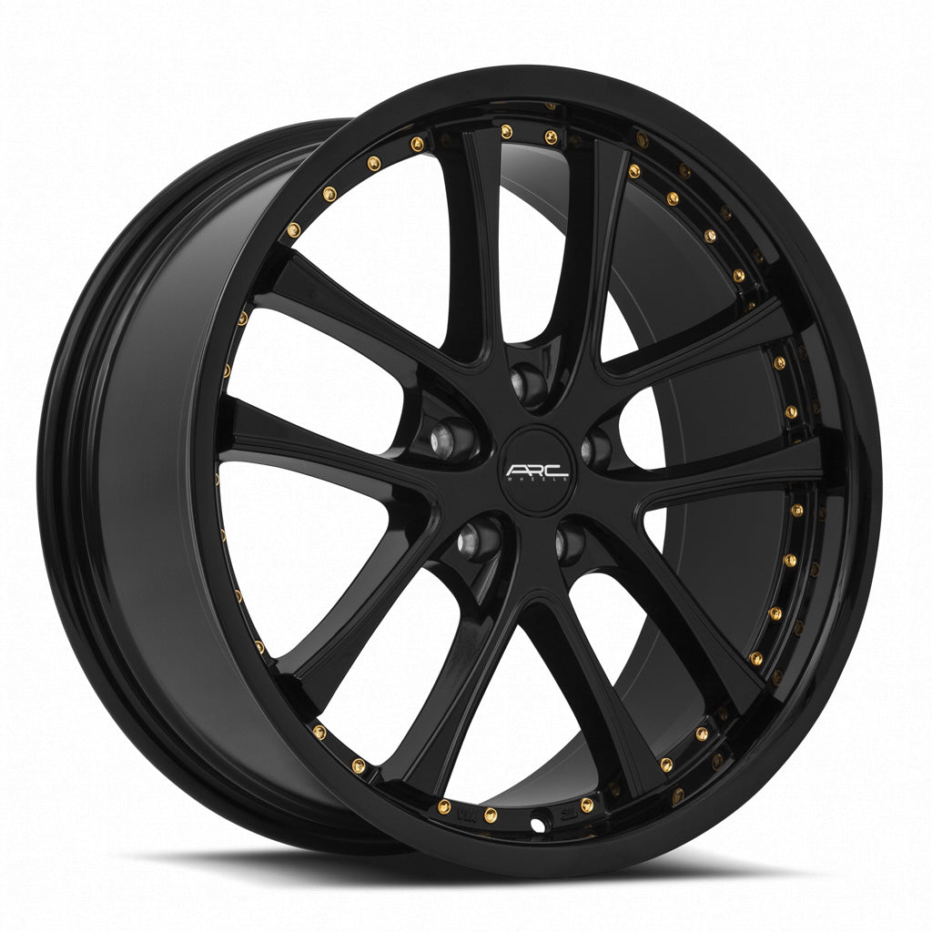 Stunning Vors AR5 19x8.5 Wheels - All Black with Gold Rivets, Custom Drill 5x108 ET35 73.1