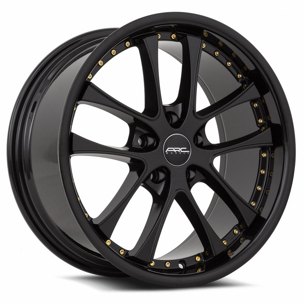 Vors AR5 18x8.5 5x110 Custom Drill Wheels - All Black with Gold Rivets